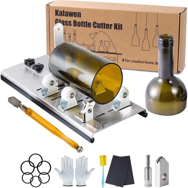 Verstellbares Glasflaschen-Schneideset, DIY-Werkzeug, Edelstahl-Schneidemaschinen-Set für Wein-, Bier-, Spirituosen-, Whisky-, Champagner- und runde