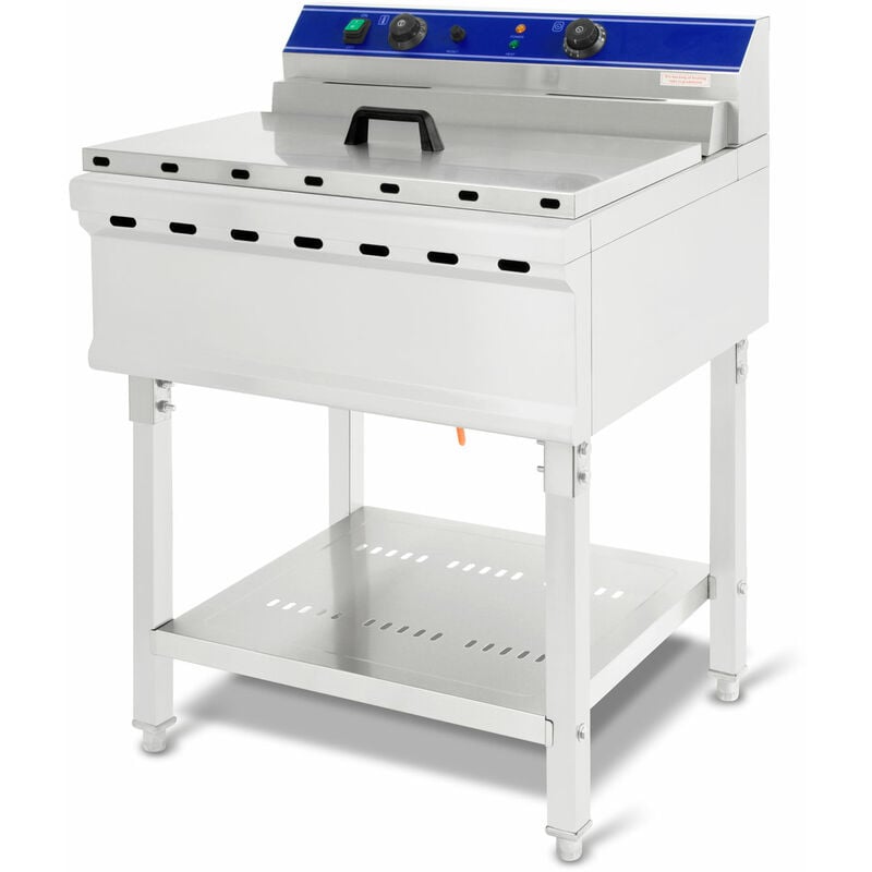 Friteuse Fritteuse Fritöse Edelstahl 52L (7500W, 380V, Kaltzonenprinzip, Untergestell Inklusive, Temperatur 50-200°C, Ablasshahn, Frittierkorb, Reset