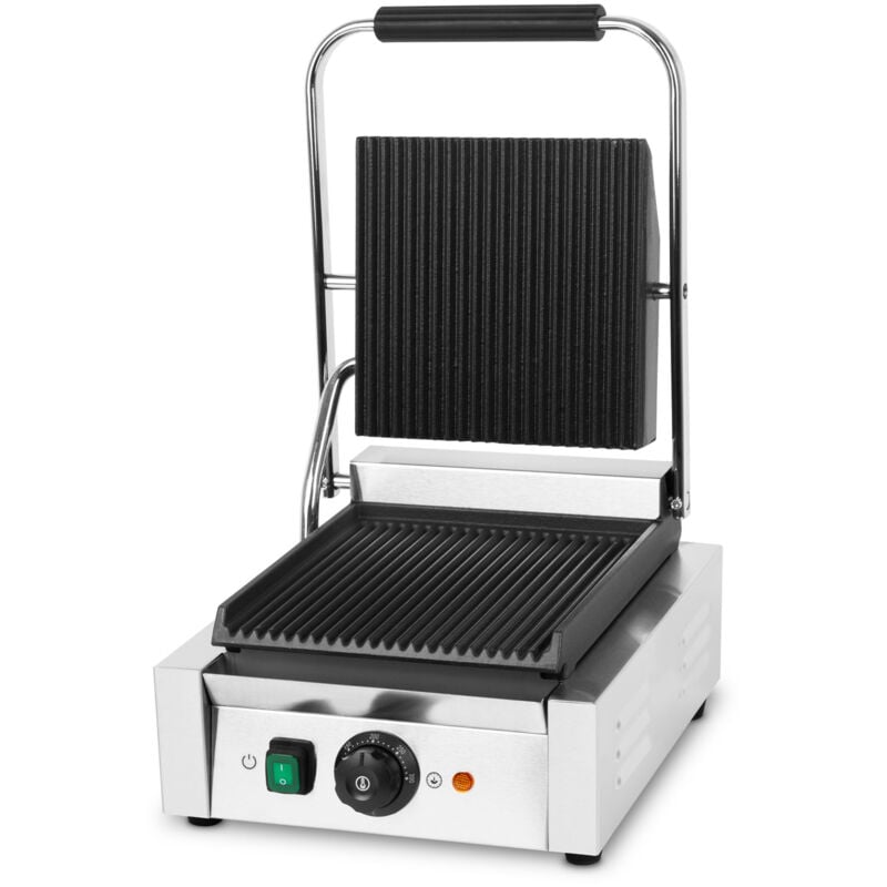 Kontaktgrill, Gusseisen Grillplatte, 1800 w Gastro Multigrill für Fladenbrot, Fleisch, Gemüse, Sandwich, Edelstahlgehäuse, regelbar 0-300°C,