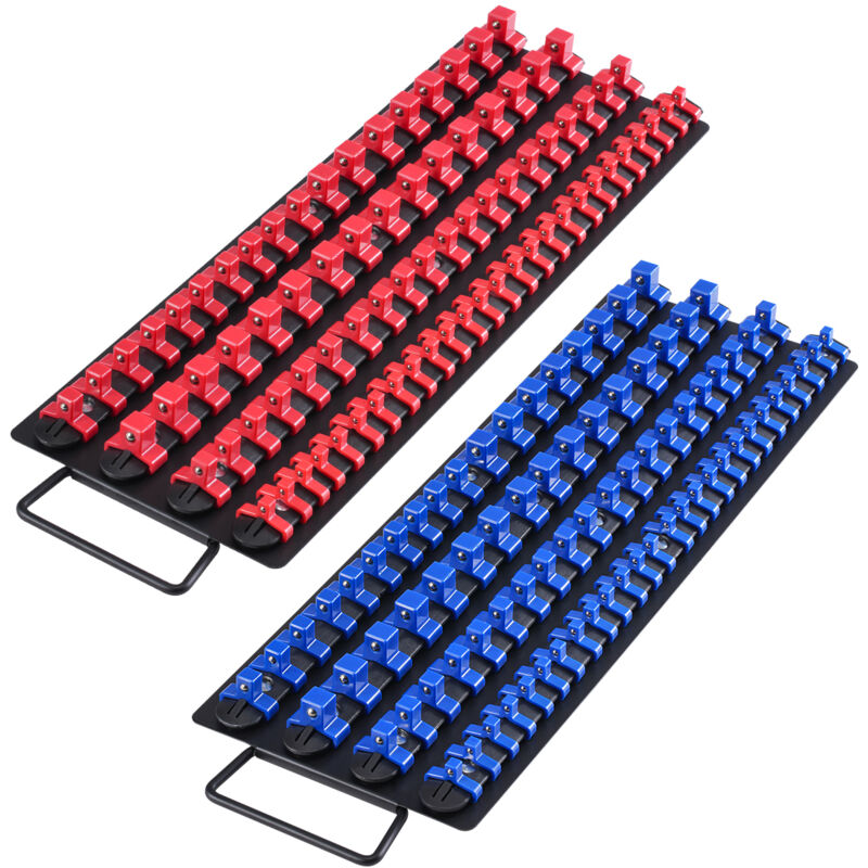 2-teiliges metrisches und SAE-Steckschlüssel-Organizer-Set für bis zu 160 Stecknüsse, 1/4 Zoll, 3/8 Zoll & 1/2 Zoll Steckschlüsselschiene mit Griff &