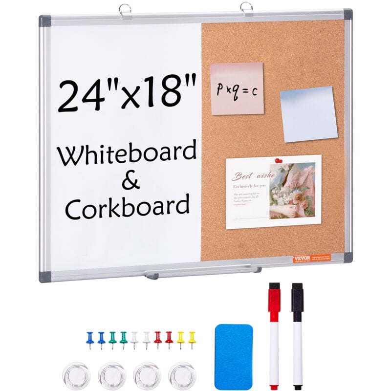 24'x18' Whiteboard & Korktafel-Kombination mit Aluminiumrahmen – 2-in-1 magnetische, trocken abwischbare Pinnwand zur Wandmontage – Ideal für Schule,