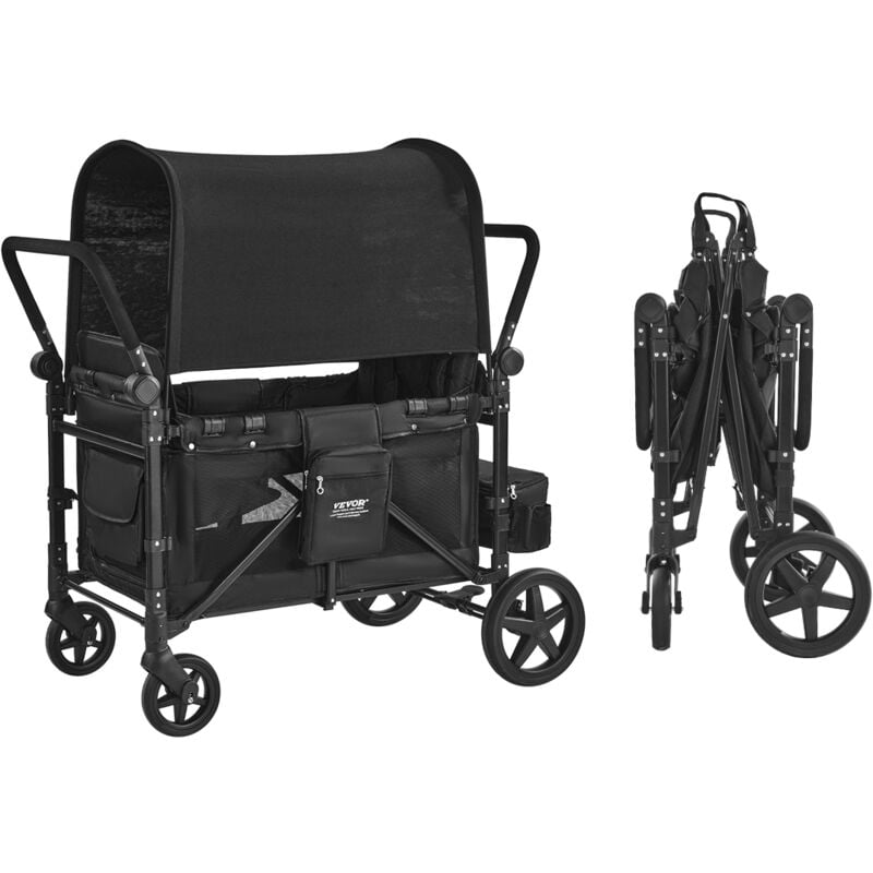 VEVOR 4-Sitzer-Kinderwagen, faltbarer Push-Pull-Kinderbuggy mit verstellbarem Griff, 5-Punkt-Sicherheitsgurt & abnehmbarem Verdeck, Bollerwagen für
