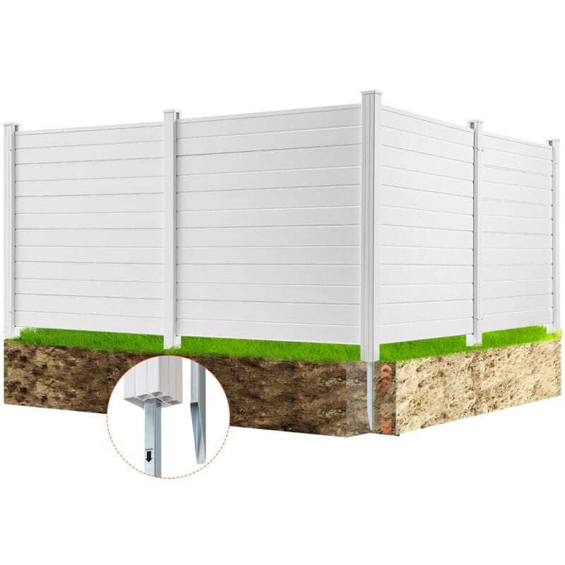 Vevor 4xPaneele Gartenzaun 122x122cm Sichtschutzzaun pvc und verzinktes Blech-Erdspieß Windschutzzaun Metallpfähle bis 50cm Lamellenzaun Steckzaun