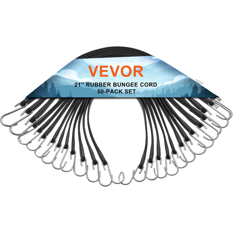 50-teiliges flaches Spannseil, 19,8 mm robuste Spanngurte mit S-Haken aus Stahl, 53,3 cm elastisches Spannseil für Fracht, Planen, LKWs und Zelte,