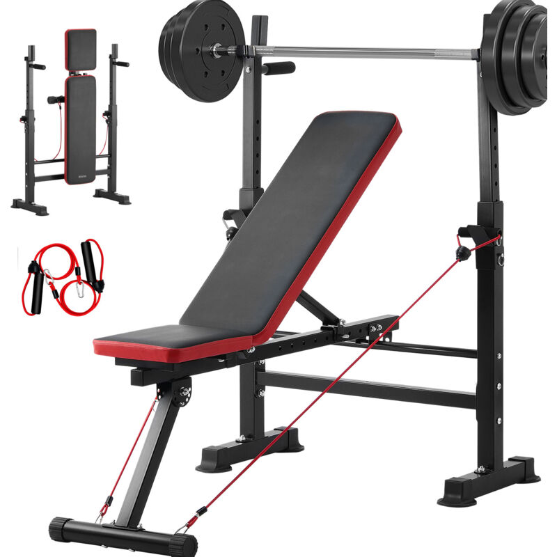 VEVOR 6 in 1 Hantelbank-Set verstellbare Trainingsbankpresse Trainingsbank mit Ständer 272 kg belastbar, Sit-up-Bank für Krafttraining im