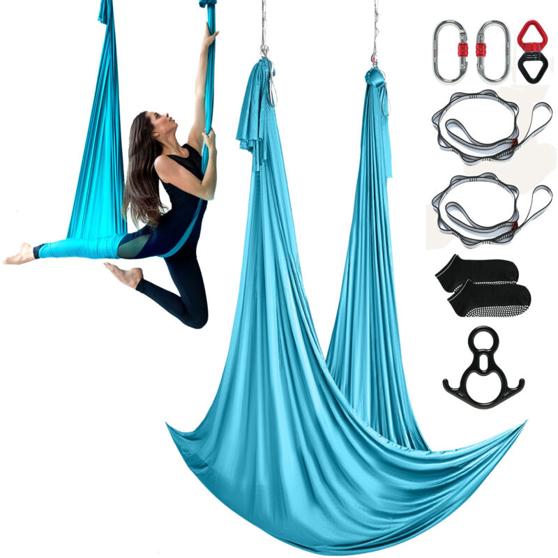 Vevor Aerial Yoga Hängematte Set 10 x 2,8 m, Blau Aerial Yoga Swing Air Fliegen, Indoor Aerial Yoga Hammock Swing 1000 kg Max. Tragfähigkeit, inkl.