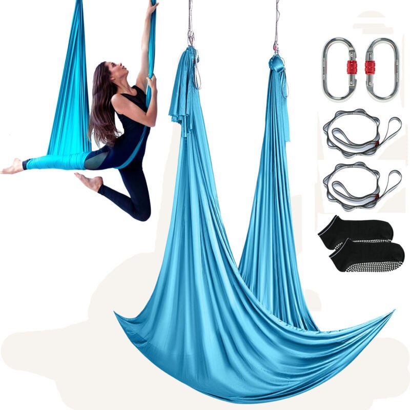 Vevor Aerial Yoga Hängematte Set 5 x 2,8 m, Blau Aerial Yoga Swing Air Fliegen, Yoga-Schaukel Hammock Swing 1000 kg Max. Tragfähigkeit, inkl.