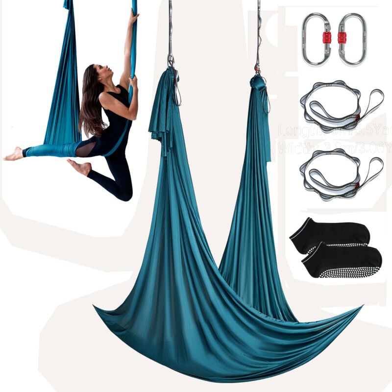 VEVOR Aerial Yoga Hängematte Set 5 x 2,8 m, Grün Aerial Yoga Swing Air Fliegen, Yoga-Schaukel Hammock Swing 1000 kg Max. Tragfähigkeit, inkl.