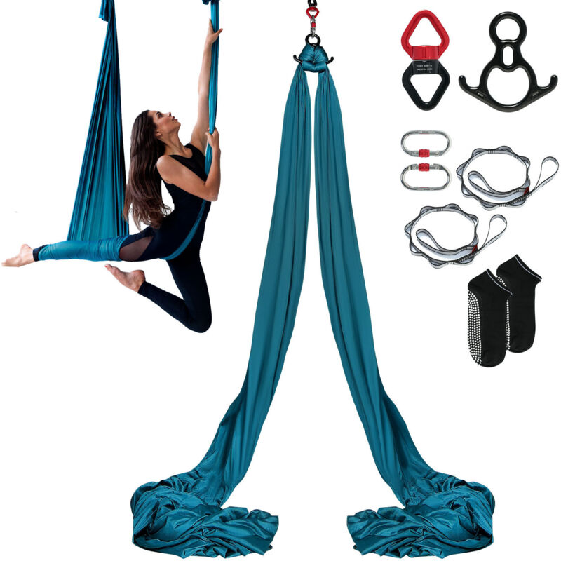 VEVOR Aerial Yoga Hängematte Set 8 x 2,8 m, Grün Aerial Yoga Swing Air Fliegen, Indoor Aerial Yoga Hammock Swing 1000 kg Max. Tragfähigkeit, inkl.
