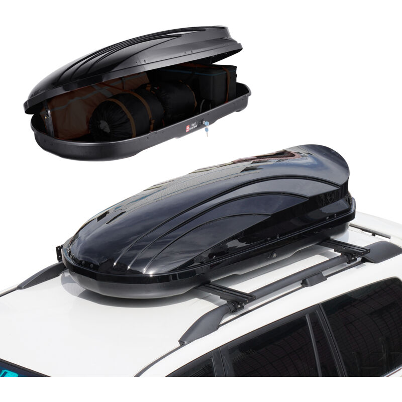 Auto Dachbox Dachkoffer Aufbewahrungsbox 340 l, ABS-Hartschalen Dachgepäckträger Aufbewahrungsbox mit beidseitiger Öffnung und 2 verstärkten Gurten,