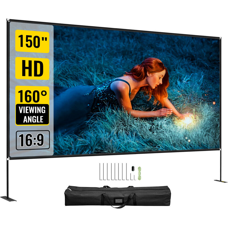 VEVOR Projektion Leinwand mit Stand 381 cm (150') Tragbare Filmleinwand 16:9 Outdoor Indoor Projector Screen 347x201,9cm Mobile Beamer Leinwand 160°
