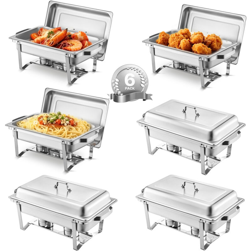 Chafing Dish Buffet Edelstahl-Chafing Dish mit 6 Pfannen in voller Größe (7,5 l), rechteckiger Catering-Wärmespender mit Deckel &