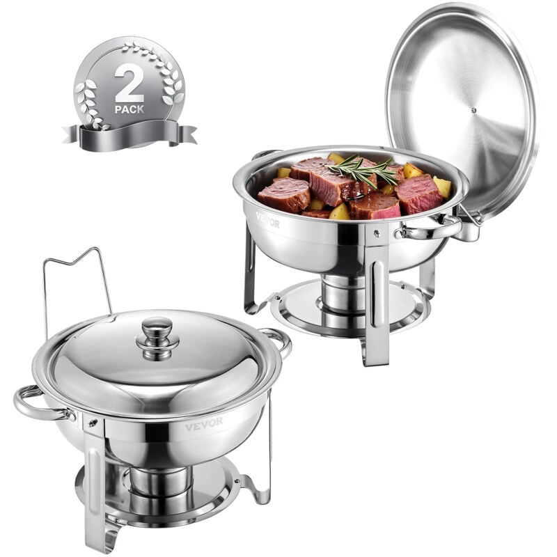 Chafing Dish Buffet Speisenwärmer mit 2 Behältern in voller Größe (4,7 l pro), runder Catering-Wärmespender mit Deckel & Brennstoffhalter &