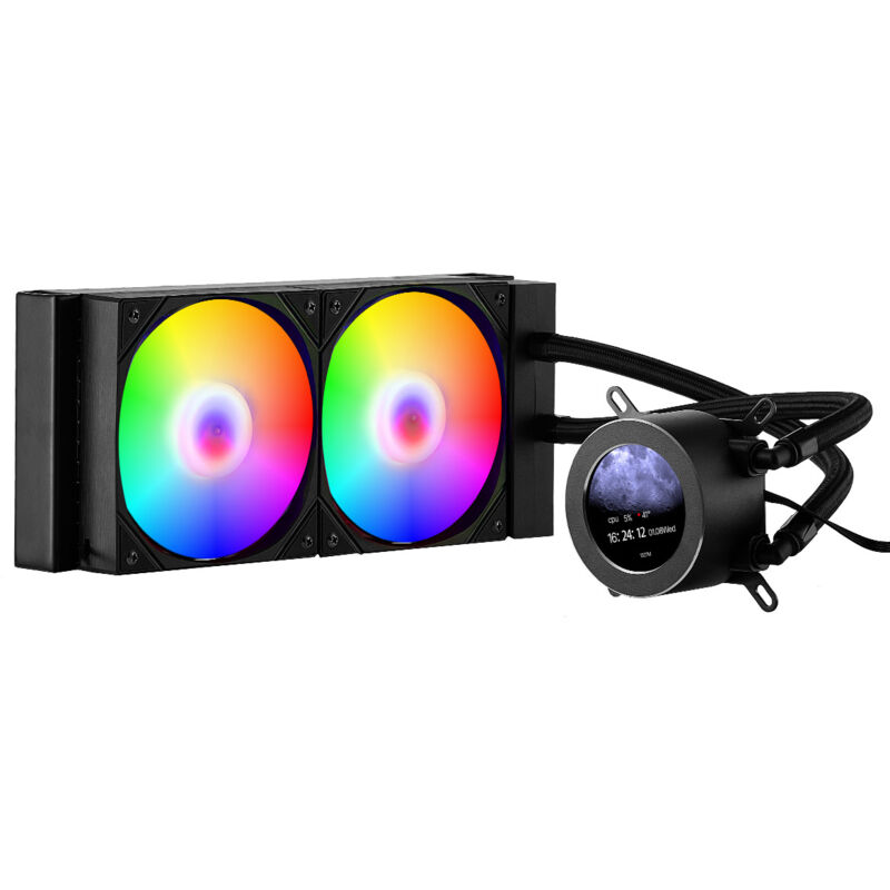 CPU-Flüssigkeitskühler, AIO-CPU-Wasserkühler – 120-mm-PWN-Lüfter & -Pumpe, PC-Wasserkühlung mit 5,3 cm LCD-Display & ARGB-Licht, für Intel
