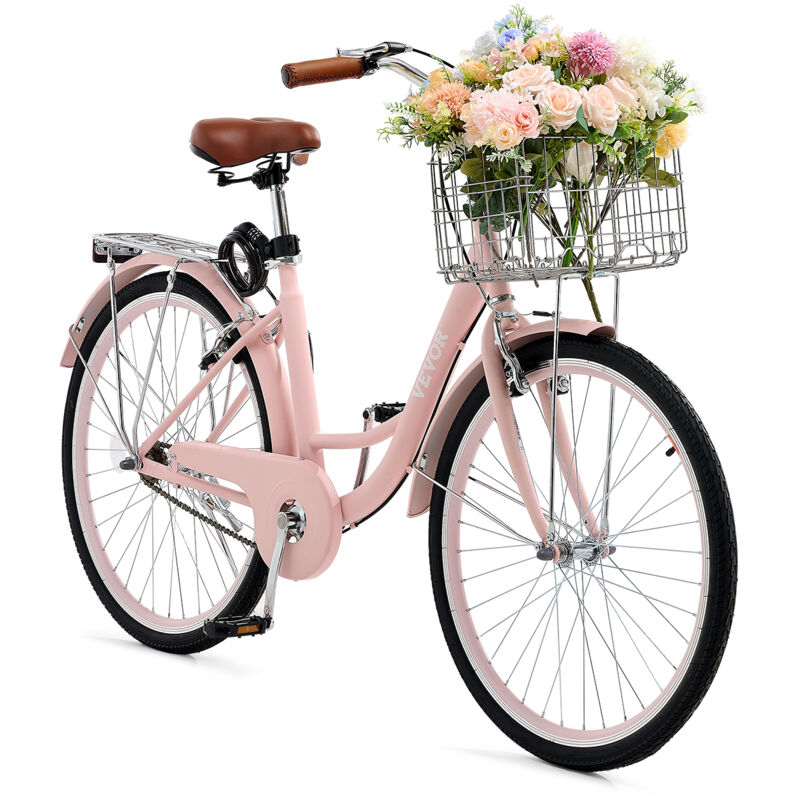 VEVOR Cruiser Fahrrad (Reifendurchmesser 660,4 mm) Beach Fahrrad mit großem Korb & Gepäckträger, Cruiser-Fahrrad mit verstellbarem Sitz, für