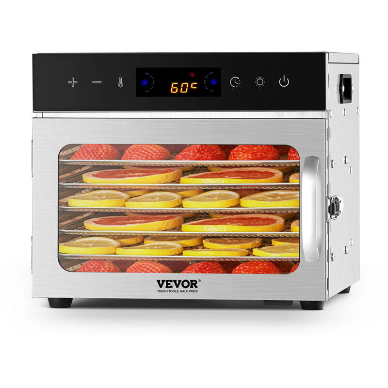Dörrgerät Dörrautomat 6 Edelstahlschalen, elektrischer 400 w Futtertrockner mit einstellbarer Temperatur, Gefriertrockner für Trockenfleisch Fleisch