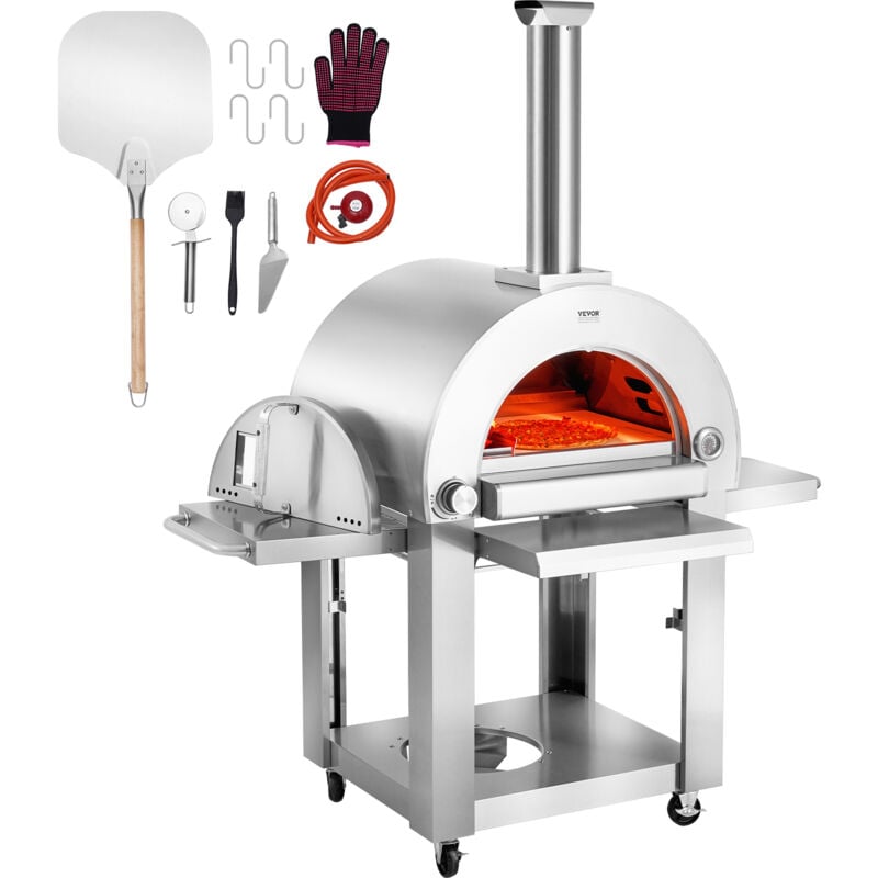 Dual-Fuel-Pizzaofen für den Außenbereich, tragbarer 558mm Pizzaofen, pellet- und gasbetriebener Outdoor-Pizzaofen mit verdicktem