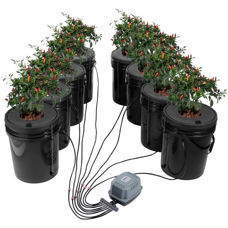 Dwc Hydroponics Grow System, Hydroponisches Anbausystem, Deep Water Culture 5-Gallonen 8 Eimer, DWC-System mit Luftpumpe, Luftsteinen und