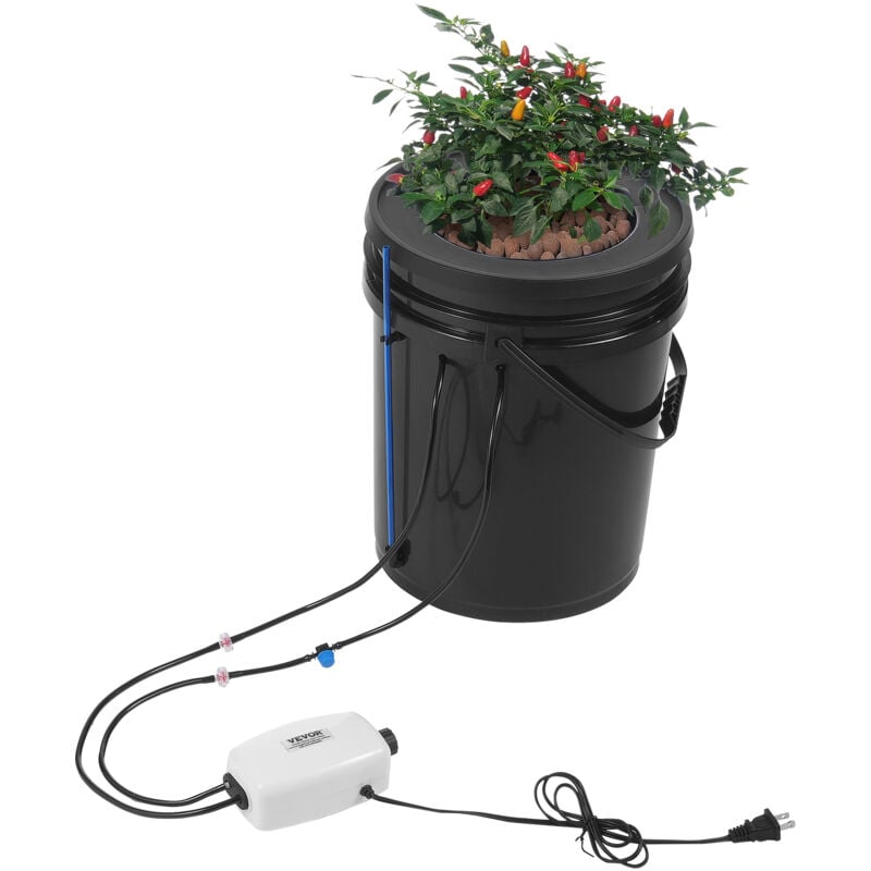 VEVOR DWC Hydroponics Grow System, Hydroponisches Anbausystem mit Top-Drip-Kit, 5-Gallonen-Tiefwasserkultur mit Luftpumpe, Luftstein und