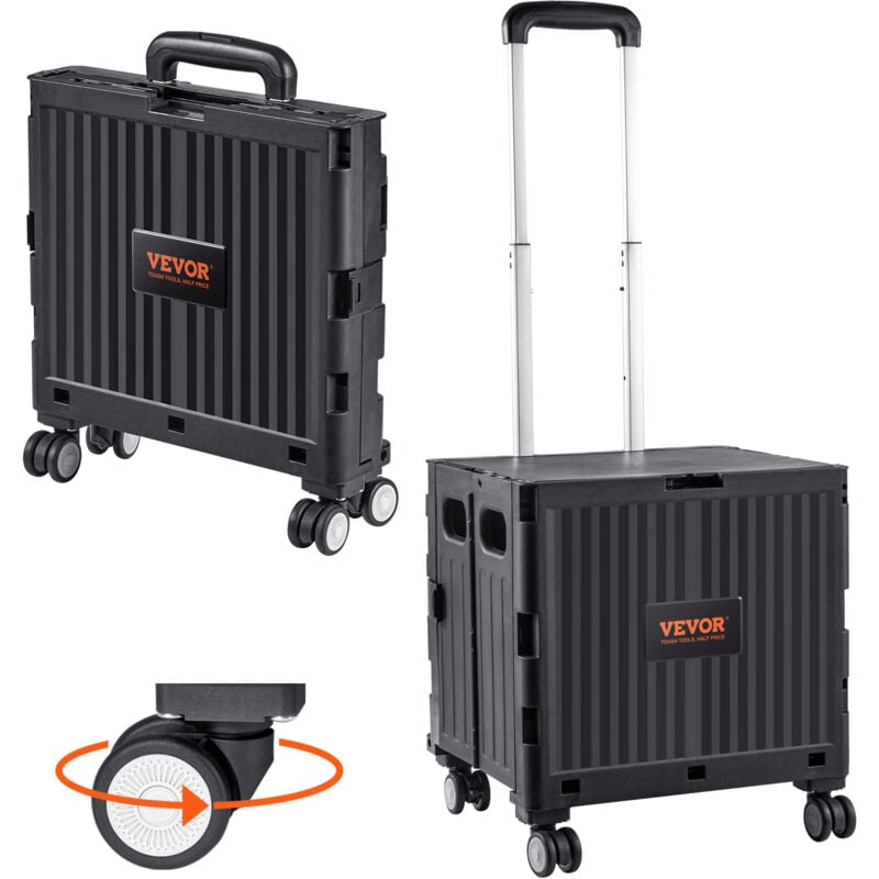 Einkaufstrolley Klappbar 24,9kg(Dynamisch)/49,8kg(Statisch) Trolley aus PP-Korb und Gummirädern Einkaufskorb Einkaufswagen 364x310x892mm Klappbox mit