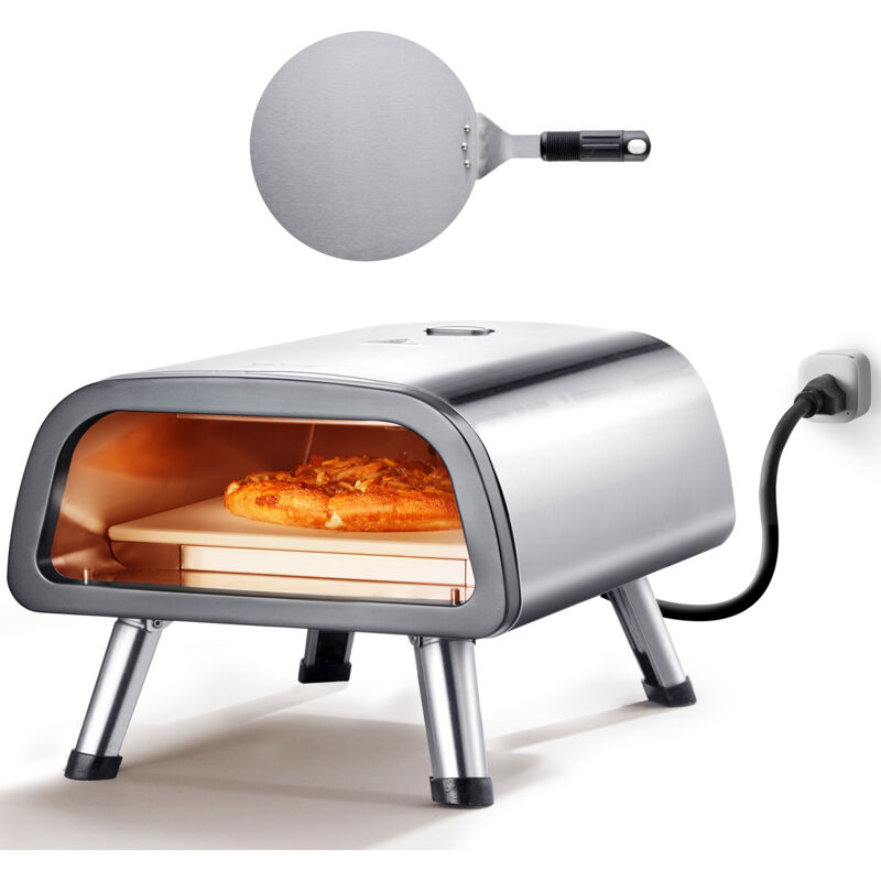 Elektrischer Pizzaofen Backofen 305 mm, Pizzamaker aus Edelstahl mit Pizzastein, Spatel, Doppelknopf, heizt bis zu 427 °c auf, Mehrzweck-Pizzaofen