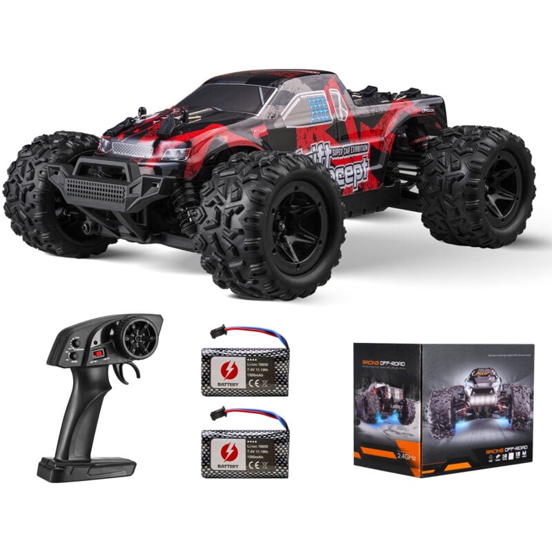 VEVOR Ferngesteuertes Auto, Maßstab 1:18, RC-Auto, All-Terrain-4WD-Offroad-Monstertruck mit 45° Wheelie & 2 Batterien, 36 km/h