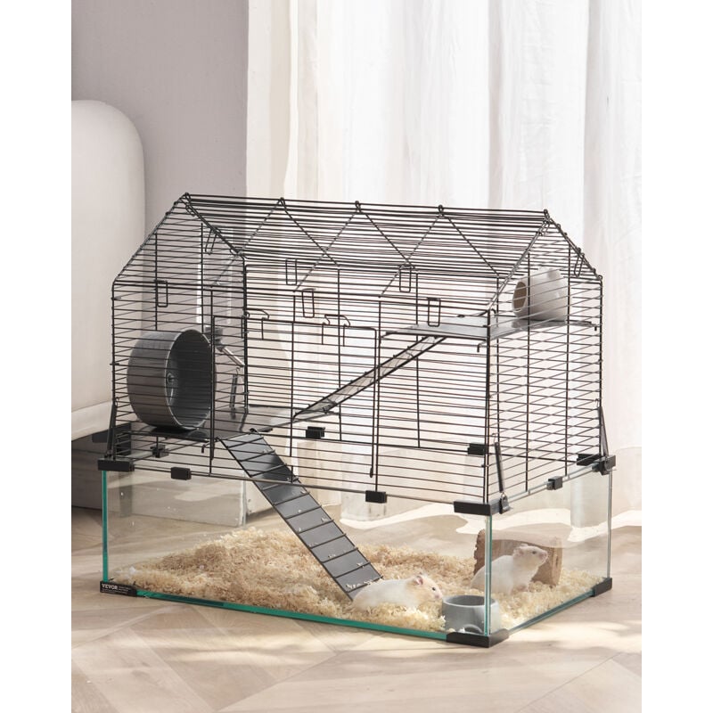 Hamsterkäfig, 360°-Sicht, transparenter Hamsterlebensraum, Kleintierkäfig, 58x38x54 cm, belüfteter Mäusekäfig mit Wasserflasche, tragbares