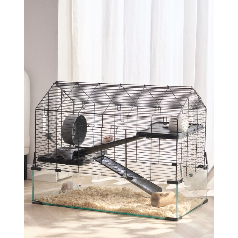 Hamsterkäfig, 360°-Sicht, transparenter Hamsterlebensraum, Kleintierkäfig, 75x44x61 cm, belüfteter Mäusekäfig mit Wasserflasche, Rattenkäfig,