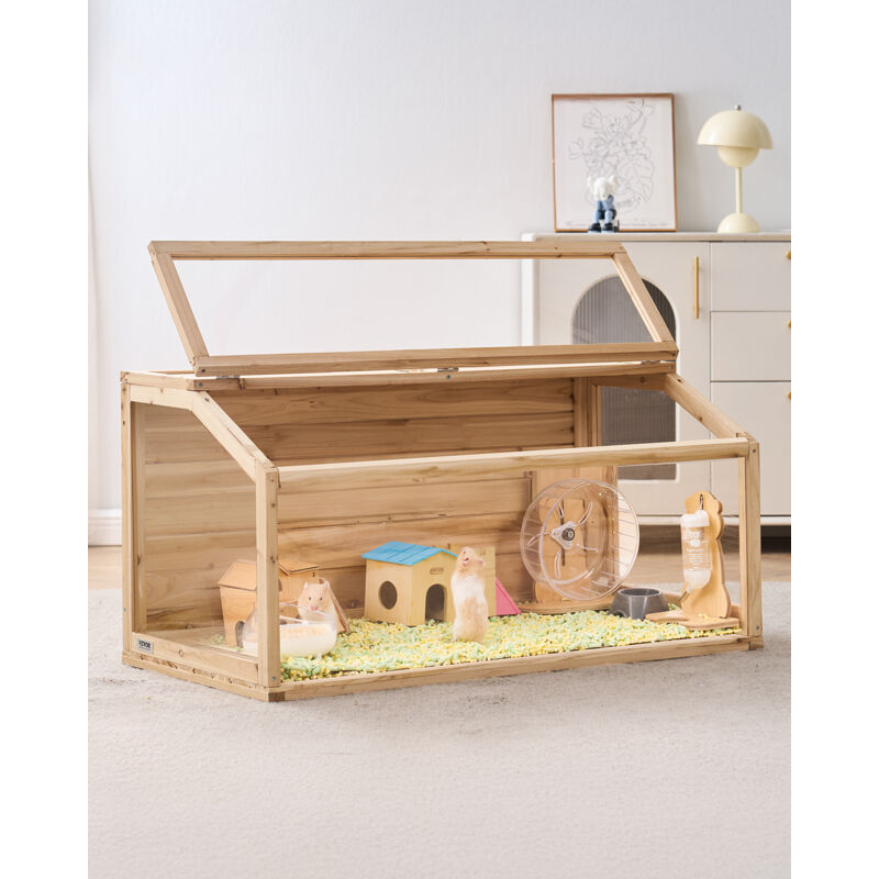 VEVOR Hamsterkäfig aus Holz, Hamsterhabitat mit 270°-Sicht, 121,92x50,80x50,80 cm, Zwerghamsterkäfige mit zu öffnender Oberseite, Kleintierkäfig,