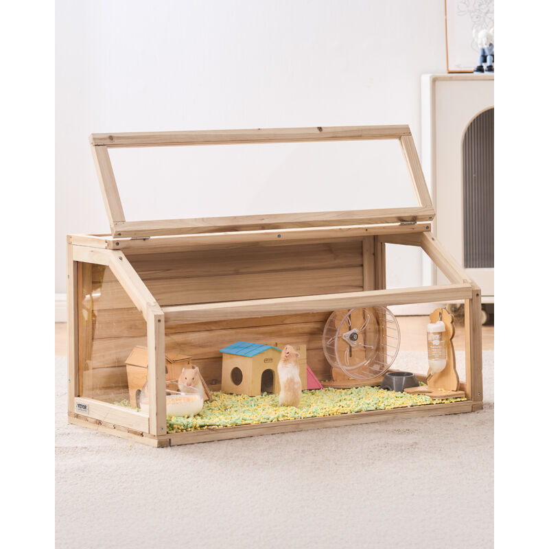 VEVOR Hamsterkäfig aus Holz, Hamsterhabitat mit 270°-Sicht, 81,3x40,6x40,6 cm, Zwerghamsterkäfig mit zu öffnender Oberseite, Kleintierkäfig,