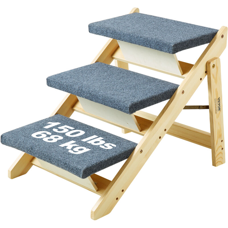 VEVOR Holz-Haustiertreppe/Haustierstufen, 2-in-1 faltbare Hundetreppe aus Holz für Betten, Sofas und Autos, Hundetreppe und Rampe mit 3 Stufen für