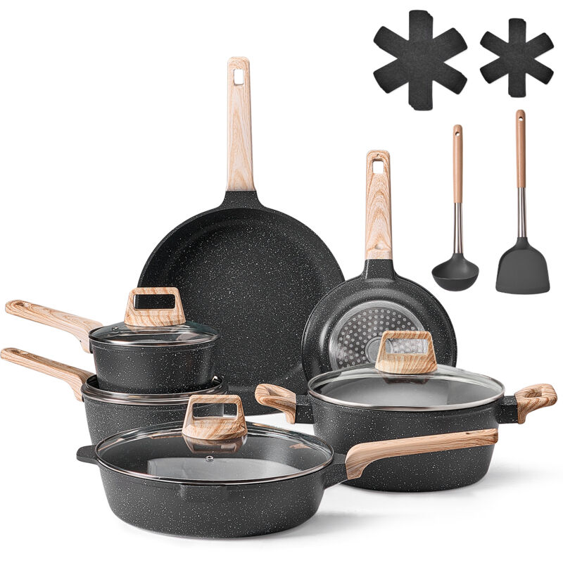 VEVOR Induktion Töpfe Pfannen Set (17-teilig) mit Glasdeckel, antihaftbeschichtetes Kochgeschirr, Induktionskochtöpfe für die Küche im Wohnmobil zum