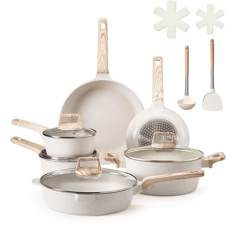 VEVOR Induktion Töpfe Pfannen Set (17-teilig) mit Glasdeckel, antihaftbeschichtetes Kochgeschirr, Induktionskochtöpfe für die Küche im Wohnmobil zum