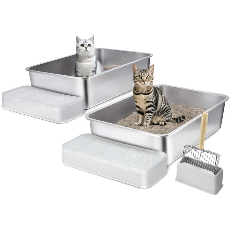 VEVOR Katzentoilette,6Zoll tief,XL extragroße Katzentoilette aus Edelstahl mit Schaufel,breitem Filter-Fußteil&hohen