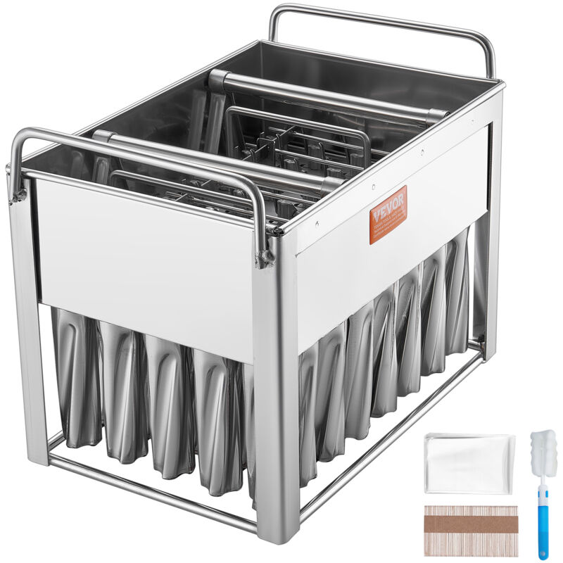 Mophorn - vevor Kommerzielle Formen für Eis am Stiel, 40 Stück Zylindrische Formen für Eis am Stiel, Formenhalter für Eismaschine aus Edelstahl mit