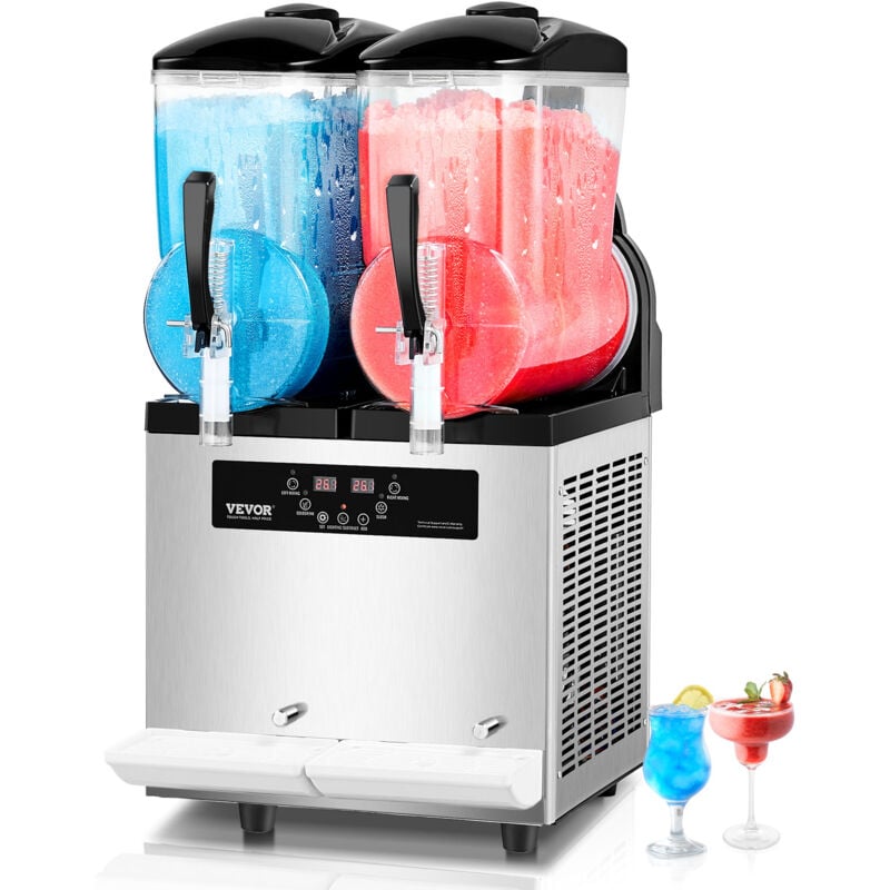 VEVOR kommerzielle Slusheis Maschine 12 L x 2 Doppeltank-Maschine für gefrorene Getränke, 96 Tassen Edelstahl Slush-Eis-Maschine mit Tastenfeld