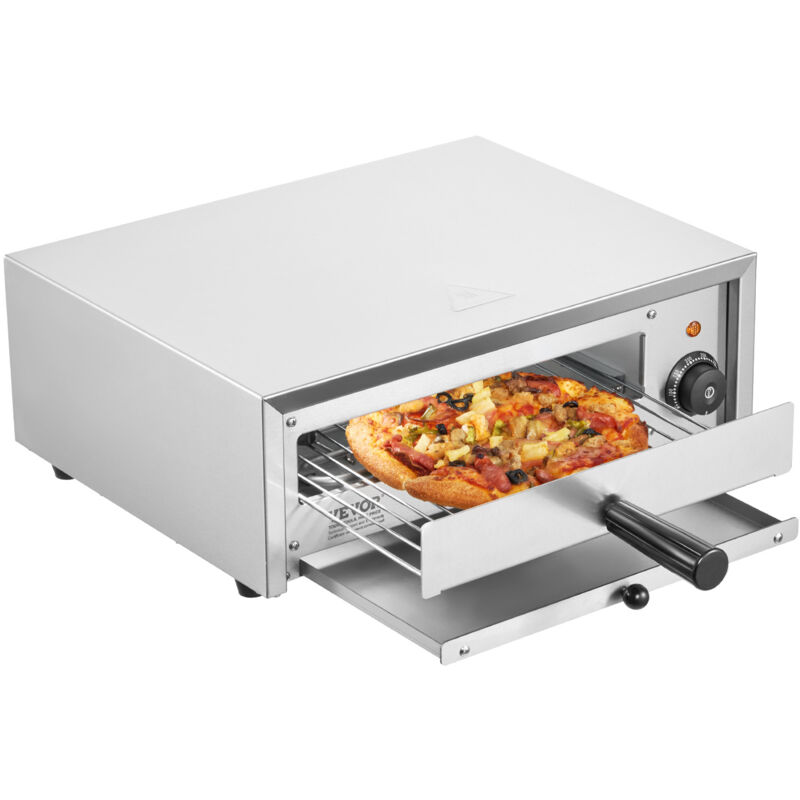 VEVOR Elektrischer Pizzaofen für die Arbeitsplatte, 12 Zoll, 1500 W, Temperaturbereich 0–300 °C, Edelstahlkonstruktion und leicht zu reinigende