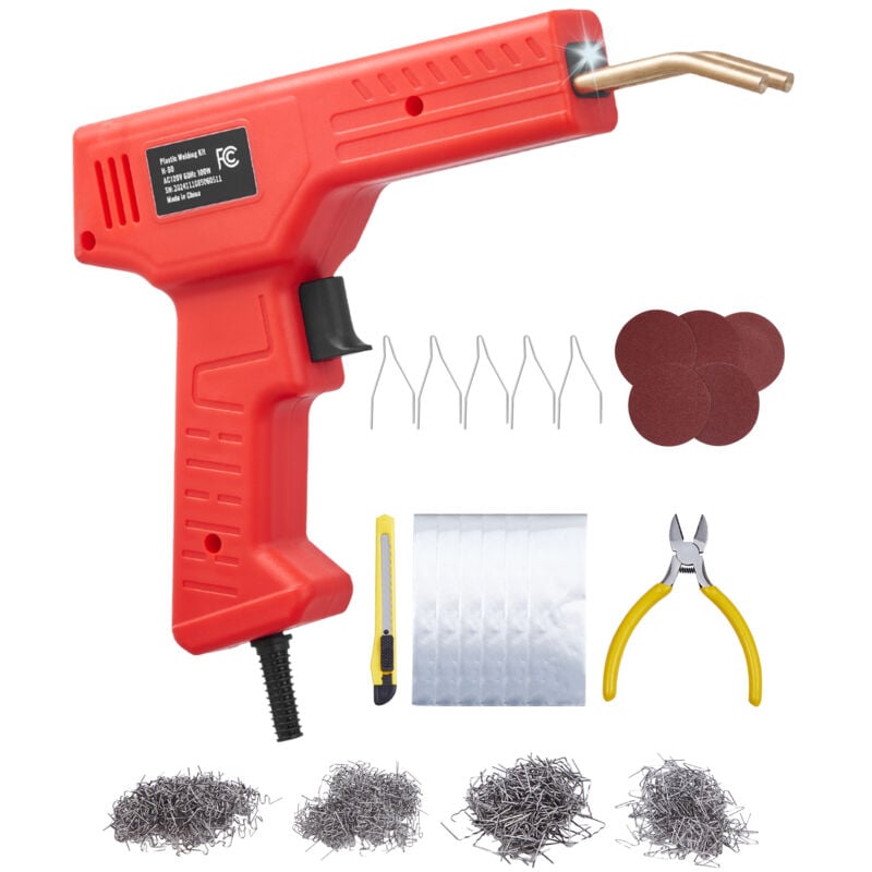 Kunststoff Schweißgerät, 100 w Kunststoff Reparatur Set mit 800 Heißklammern, Schweißpistole, Kunststoff-Autostoßstangen mit LED-Licht für Kajaks,