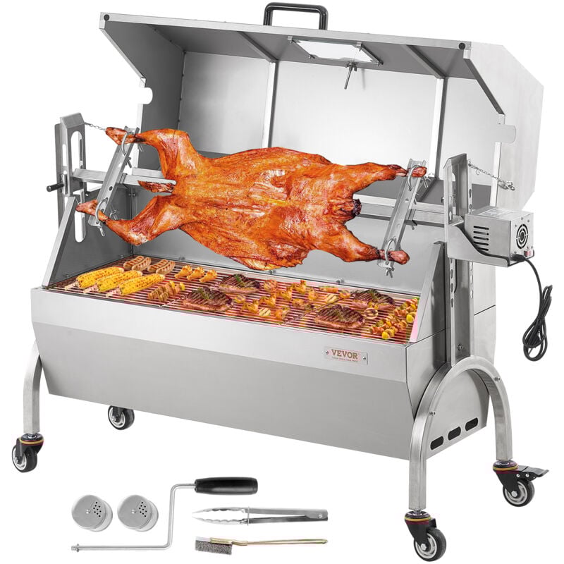 Lammgrill, Spanferkelgrill, Spießbratengrill, 90 kg BBQ-Holzkohle-Spießgrill für ganzes Schwein, Lamm, Ziege, elektrischer 52-W-Motor,