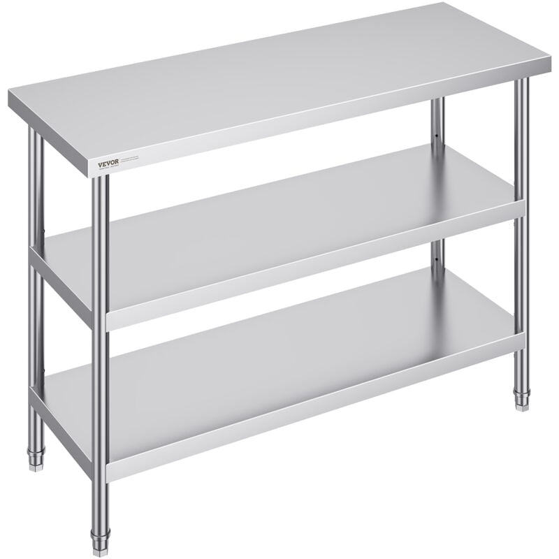 Lebensmittel-Zubereitungstisch aus Edelstahl, Gewerblicher Küchenarbeitstisch, mit 2 verstellbaren Unterregalen, 457 x 1219 x 864 mm