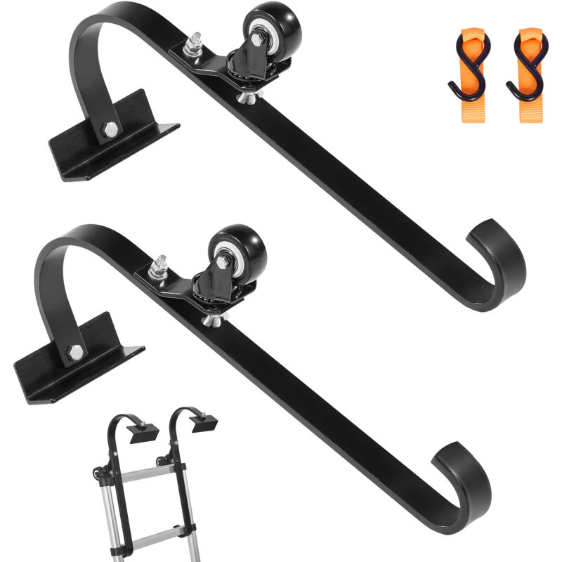 Leiterdachhaken,2er-Pack mit festem Rad und Schwenkstange,Leiterstabilisator aus hochbelastbarem Stahl mit Rad,Dachfirstverlängerung zur