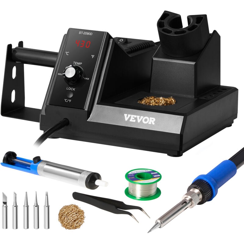 Lötstation, 80-W-Lötset mit Digitalanzeige, 5 Lötspitzen, bleifreies Lot, Lötsauger, Pinzette, Spitzenreiniger, Schlafmodus, °C/°F-Umwandlung,
