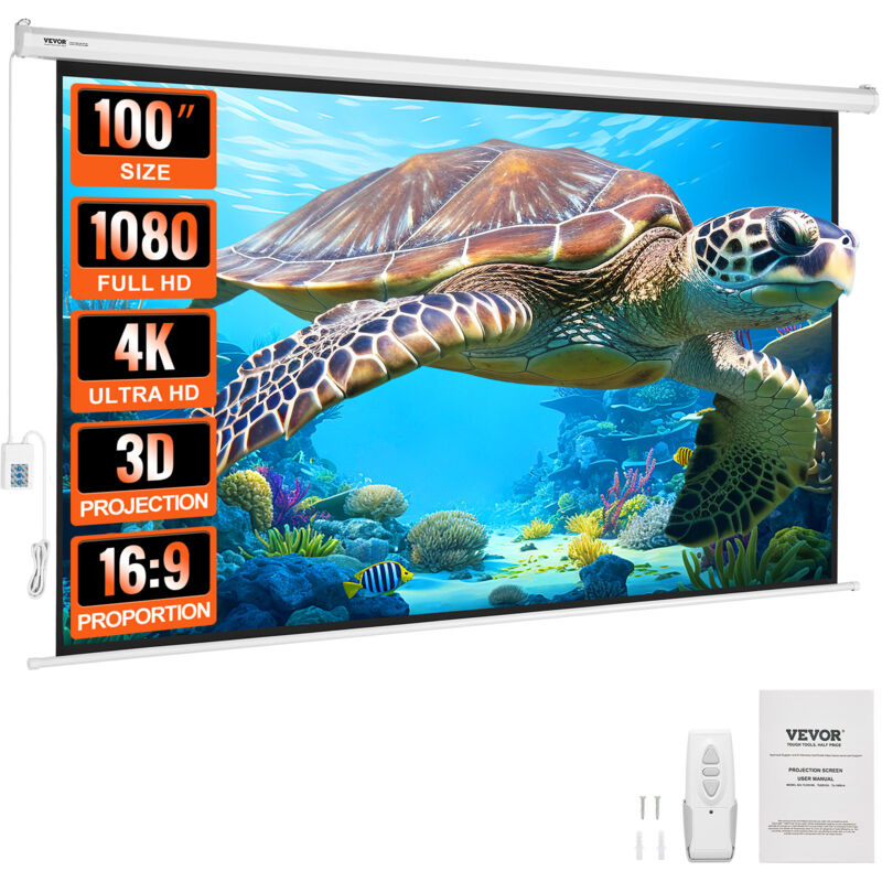 VEVOR motorisierte Projektor-Leinwand, 100 Zoll 16:9 4K 1080 HD elektrische Projektor-Leinwand, automatische Projektionswand mit Fernbedienung,