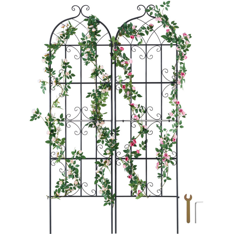 Rankhilfe für Kletterpflanzen, 51x180 cm, Kletterhilfe, 2er-Set rostfreies Metallspalier für Gartenblumen, Rankgitter für Rosen, Gurkenstütze,
