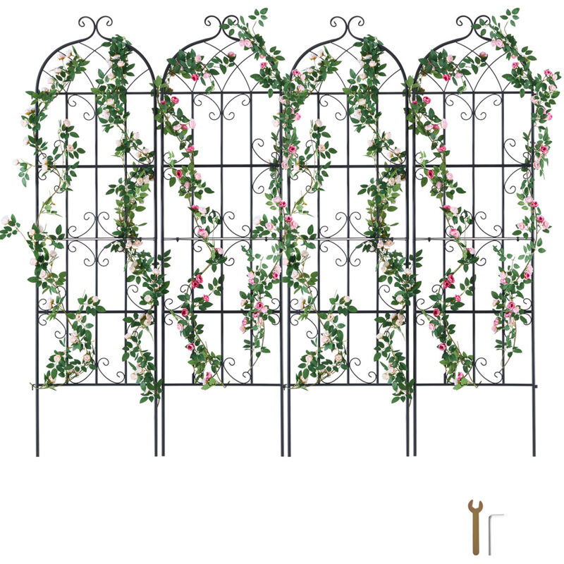 Rankhilfe für Kletterpflanzen, 51x180cm, 4er-Set rostfreies Metallspalier für Gartenblumen, Rankgitter für Rosen, Kletterhilfe, Gurkenstütze,