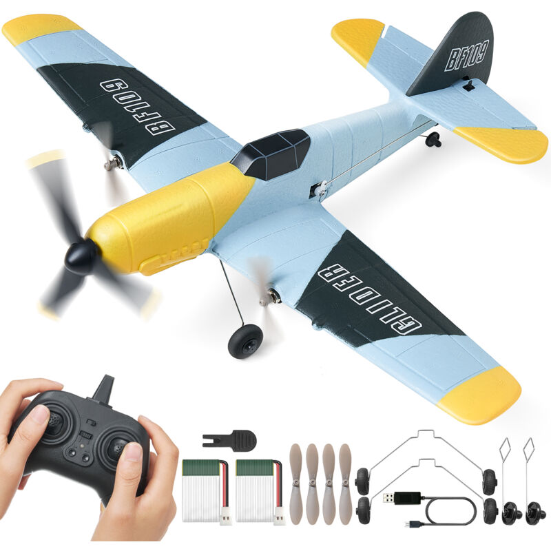 VEVOR RC-Flugzeug, 2,4 GHz 3-Kanal-Fernsteuerungsflugzeug mit 6-Achsen-Gyrostabilisator, flugbereites Kampfflugzeug-Spielzeug mit 2 Batterien, leicht