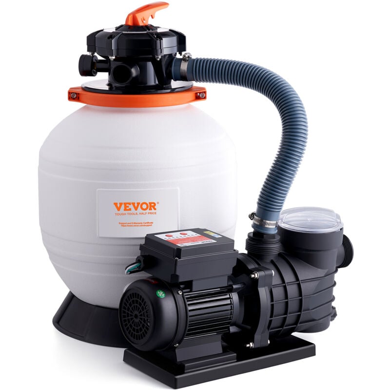 VEVOR Sandfilterpumpe für Aufstellpools, 350 mm, 13.000 l/h, 450 W Schwimmbadpumpensystem und Filter-Kombiset mit 6-Wege-Mehrwegeventil und Siebkorb,