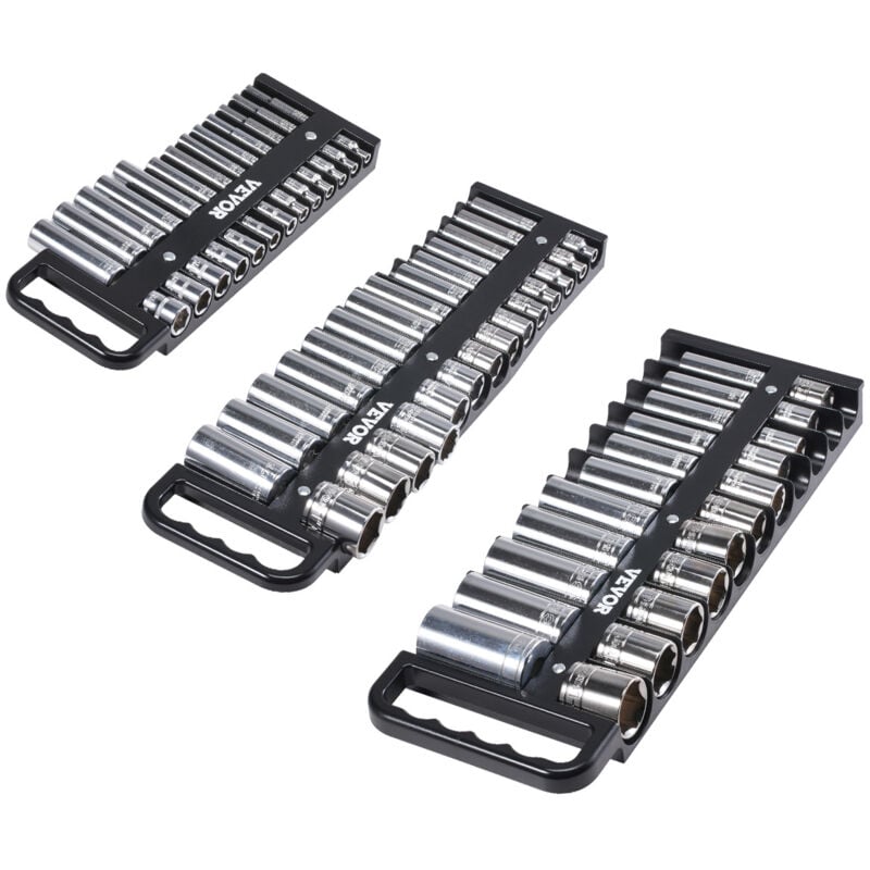 Vevor - Steckschlüssel-Organizer-Set, 3-teiliges metrisches und SAE-Steckschlüssel-Organizer-Set, 1/4 Zoll, 3/8 Zoll & 1/2 Zoll Steckschlüsselhalter