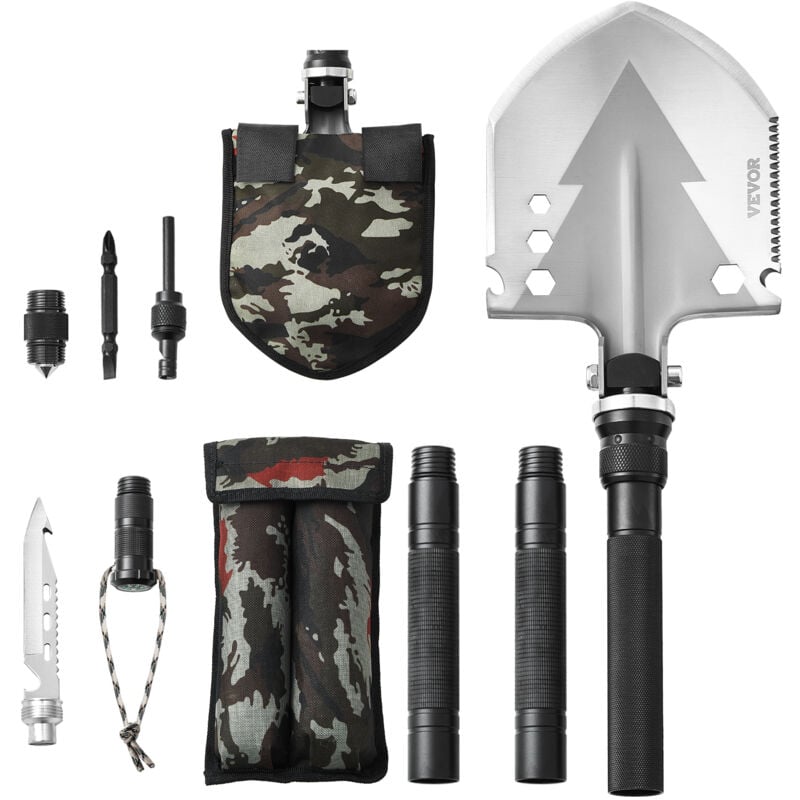Survival-Schaufel 11 in 1 Schaufel, faltbares Multitool 815 mm lange, kompakte Schaufel für Geländefahrten Camping Wandern Outdoor Survivalisten