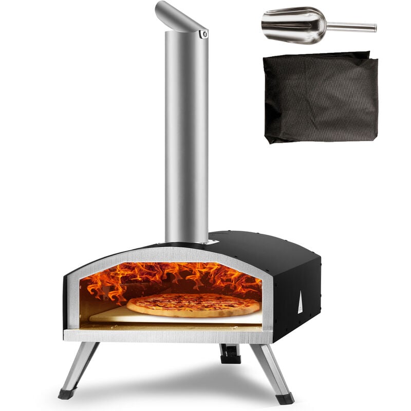 Mophorn - vevor Tragbarer Pizzaofen Outdoor 304,8 mm, Gas Holzpellets Holzkohle Pizzaofen, Edelstahl Pizzaofen, Max. 540 ℃ Holzpelletsschaufel &
